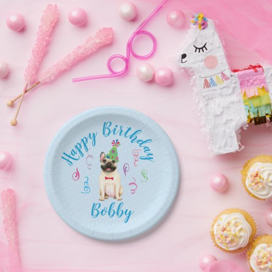 Birthday Party French Bulldog Paper Borden Papieren Bordje (Feest)
