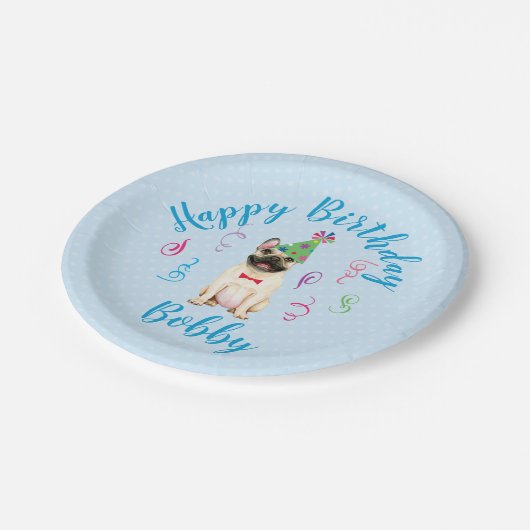 Birthday Party French Bulldog Paper Borden Papieren Bordje (Gekanteld)