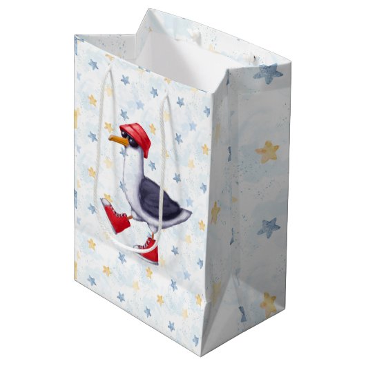 Birthday Party Fun Cute Seagull Bird Wrapping Pap Medium Cadeauzakje (Voorkant Gekanteld)