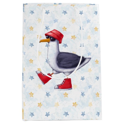 Birthday Party Fun Cute Seagull Bird Wrapping Pap Medium Cadeauzakje (Voorkant)