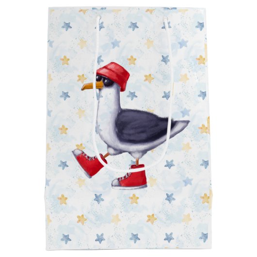 Birthday Party Fun Cute Seagull Bird Wrapping Pap Medium Cadeauzakje (Achterkant)