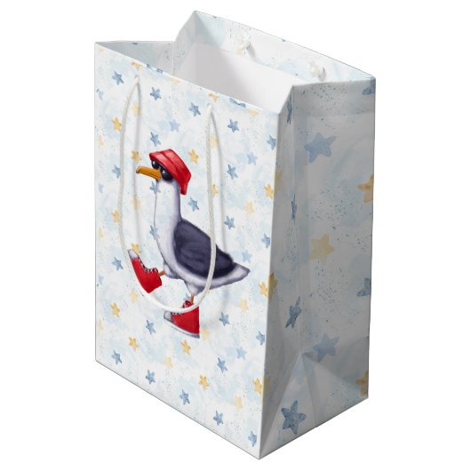 Birthday Party Fun Cute Seagull Bird Wrapping Pap Medium Cadeauzakje (Achterkant Gekanteld)