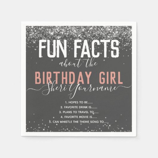 Birthday Party Fun Feit roze glitter Girly Napkin Servet (Voorkant)