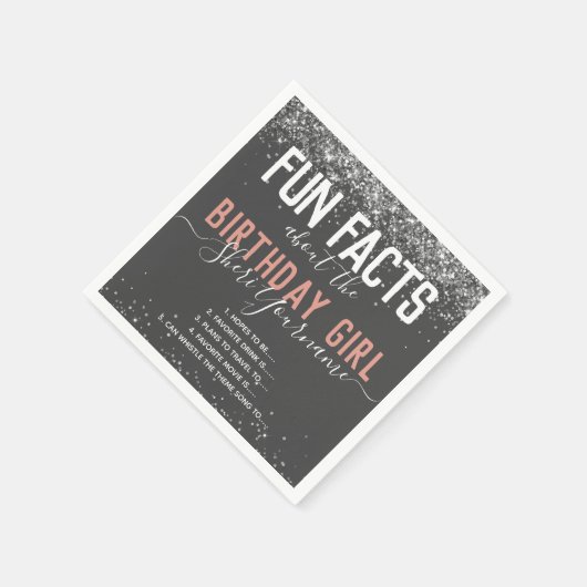 Birthday Party Fun Feit roze glitter Girly Napkin Servet (Hoek)