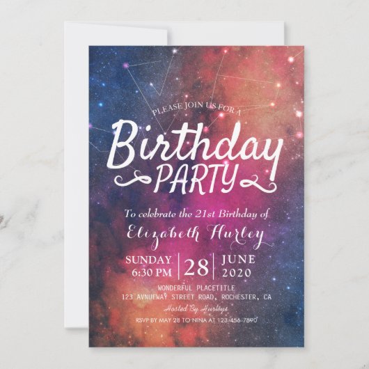 Birthday Party Galaxy Stars Nebula Constellations Kaart (Voorkant)