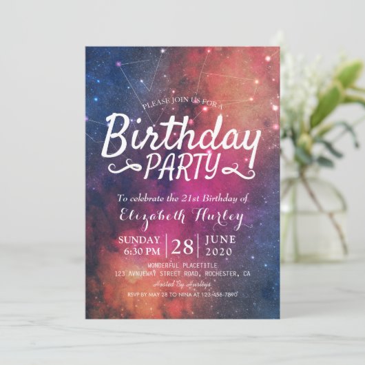 Birthday Party Galaxy Stars Nebula Constellations Kaart (Staand voorkant)