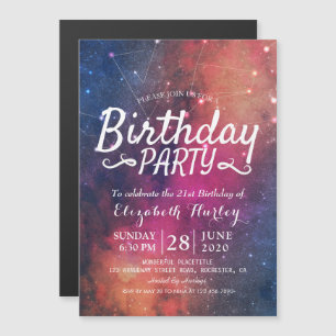 Birthday Party Galaxy Stars Nebula Constellations Magnetische Uitnodiging