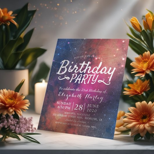 Birthday Party Galaxy Stars Nebula Constellations Uitnodiging Briefkaart