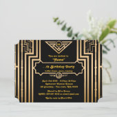 Birthday Party, Gatsby-stijl, Art Deco, goud en zw Kaart (Staand voorkant)