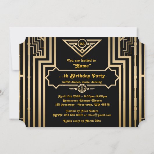 Birthday Party, Gatsby-stijl, Art Deco, goud en zw Kaart (Voorkant)