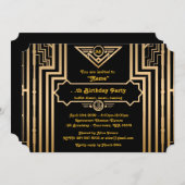 Birthday Party, Gatsby-stijl, Art Deco, goud en zw Kaart (Voorkant / Achterkant)