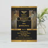 Birthday Party, Gatsby-stijl, Art Deco, gouden zwa Kaart (Staand voorkant)