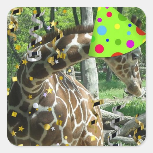 Birthday Party Giraffe Vierkante Sticker (Voorkant)