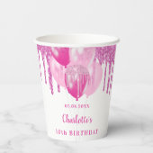 Birthday party girl meisje roze glitter ballonnen papieren bekers (Achterkant)