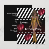 Birthday Party Girl Red Balloons Mans 2 Kaart (Voorkant / Achterkant)