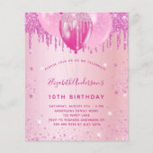 Birthday party girl roze glitter spargel budget flyer (Voorkant)