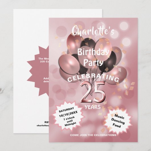 Birthday Party Glam Sparkle Glitz Roos 25th Kaart (Voorkant / Achterkant)