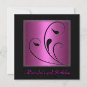 Birthday Party Glamor Hot fuchsia Black Floral Kaart (Achterkant)