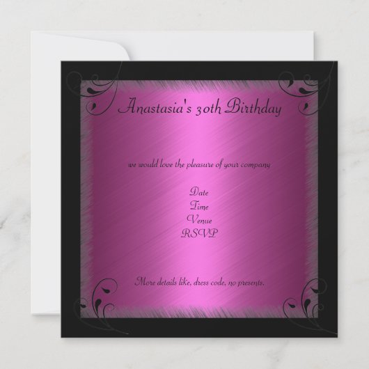 Birthday Party Glamor Hot fuchsia Black Floral Kaart (Voorkant)