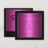 Birthday Party Glamor Hot Pink Black Sweet 16 Kaart (Voorkant / Achterkant)