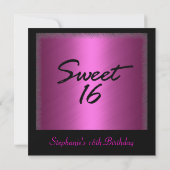 Birthday Party Glamor Hot Pink Black Sweet 16 Kaart (Achterkant)