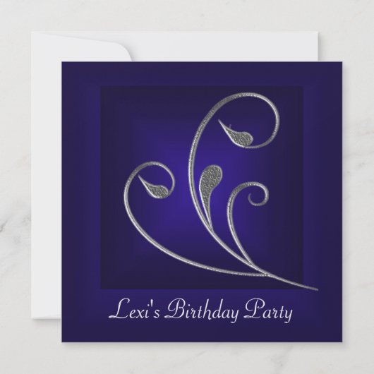 Birthday Party Glamoureuze Royal Navy Blue Silver Kaart (Achterkant)