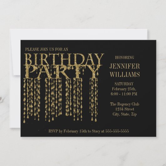 Birthday Party | Glitter-Confetti (goudglitter) Kaart (Voorkant)