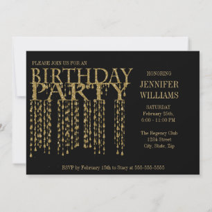 Birthday Party   Glitter-Confetti (goudglitter) Kaart