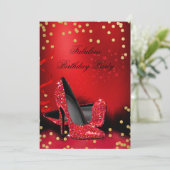 Birthday Party Glitter Red op hoge hoogte Gold Bla Kaart (Staand voorkant)