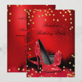 Birthday Party Glitter Red op hoge hoogte Gold Bla Kaart (Voorkant / Achterkant)