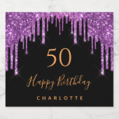 Birthday party glitter zwarte paars sparkling wijnetiket (Enkel label)