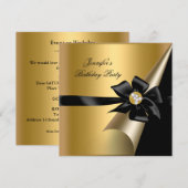 Birthday Party Gold Black Bow Diamond Afbeelding Kaart (Voorkant / Achterkant)