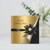 Birthday Party Gold Black Bow Diamond Afbeelding Kaart (Staand voorkant)