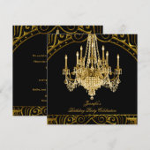 Birthday Party Gold Black Chandelier Kaart (Voorkant / Achterkant)