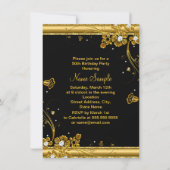 Birthday Party Gold Black Diamond Floral Swirl Kaart (Achterkant)
