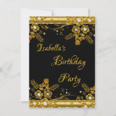 Birthday Party Gold Black Diamond Floral Swirl Kaart (Voorkant)