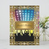 Birthday Party Gold Black Disco Alle leeftijden Kaart (Staand voorkant)