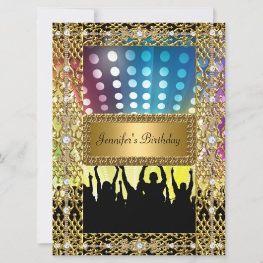 Birthday Party Gold Black Disco Alle leeftijden Kaart (Voorkant)