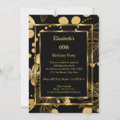 Birthday Party Gold Black Floral Invitation Kaart (Voorkant)
