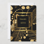 Birthday Party Gold Black Floral Invitation Kaart (Achterkant)