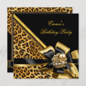 Birthday Party Gold Black Leopard Afbeelding Kaart (Voorkant / Achterkant)