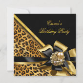 Birthday Party Gold Black Leopard Afbeelding Kaart (Voorkant)