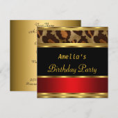 Birthday Party Gold Black Red Leopard Kaart (Voorkant / Achterkant)