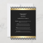 Birthday Party Gold Black & White Check Patroon Kaart (Achterkant)