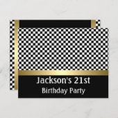 Birthday Party Gold Black & White Check Patroon Kaart (Voorkant / Achterkant)