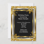 Birthday Party Gold Black White Diamond Floral Kaart (Achterkant)