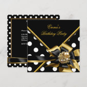 Birthday Party Gold Black White Polka Dot Afbeeldi Kaart (Voorkant / Achterkant)