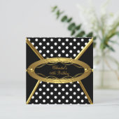 Birthday Party Gold Black White Polka Dot Kaart (Staand voorkant)