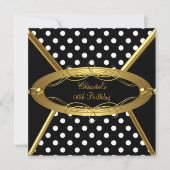 Birthday Party Gold Black White Polka Dot Kaart (Voorkant)