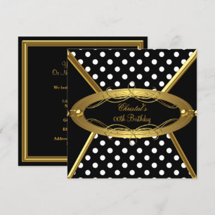 Birthday Party Gold Black White Polka Dot Kaart